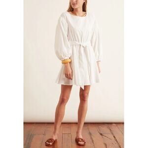 Revolve ANDAMANE Doina Dress Swiss Dot Belted Puff Long Sleeve Cottagecore White